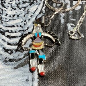 Another Sterling Silver Eagle Dancer with Inlay and Sterling Silver Chain